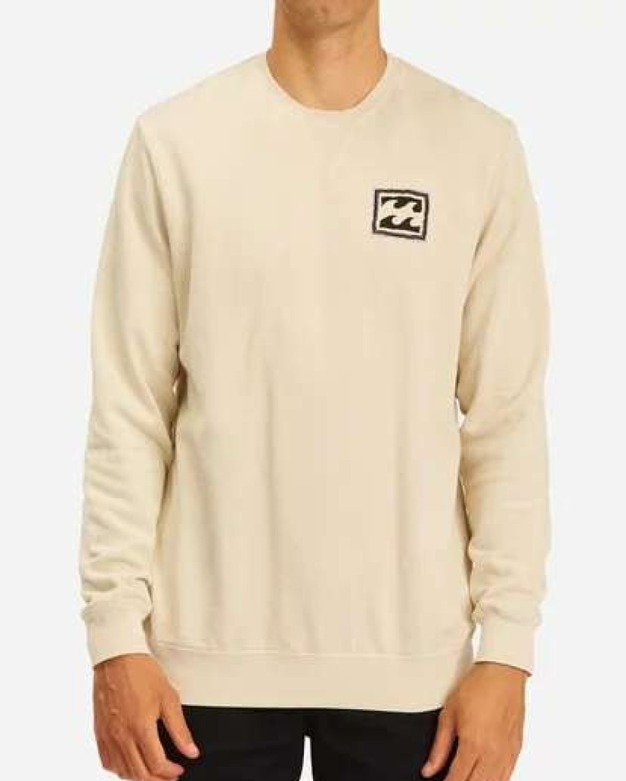 Hoodies & Fleece * | Billabong Wave Washed Crayon Wave Crewneck Pullover Sweater Bone Bone (Bon)