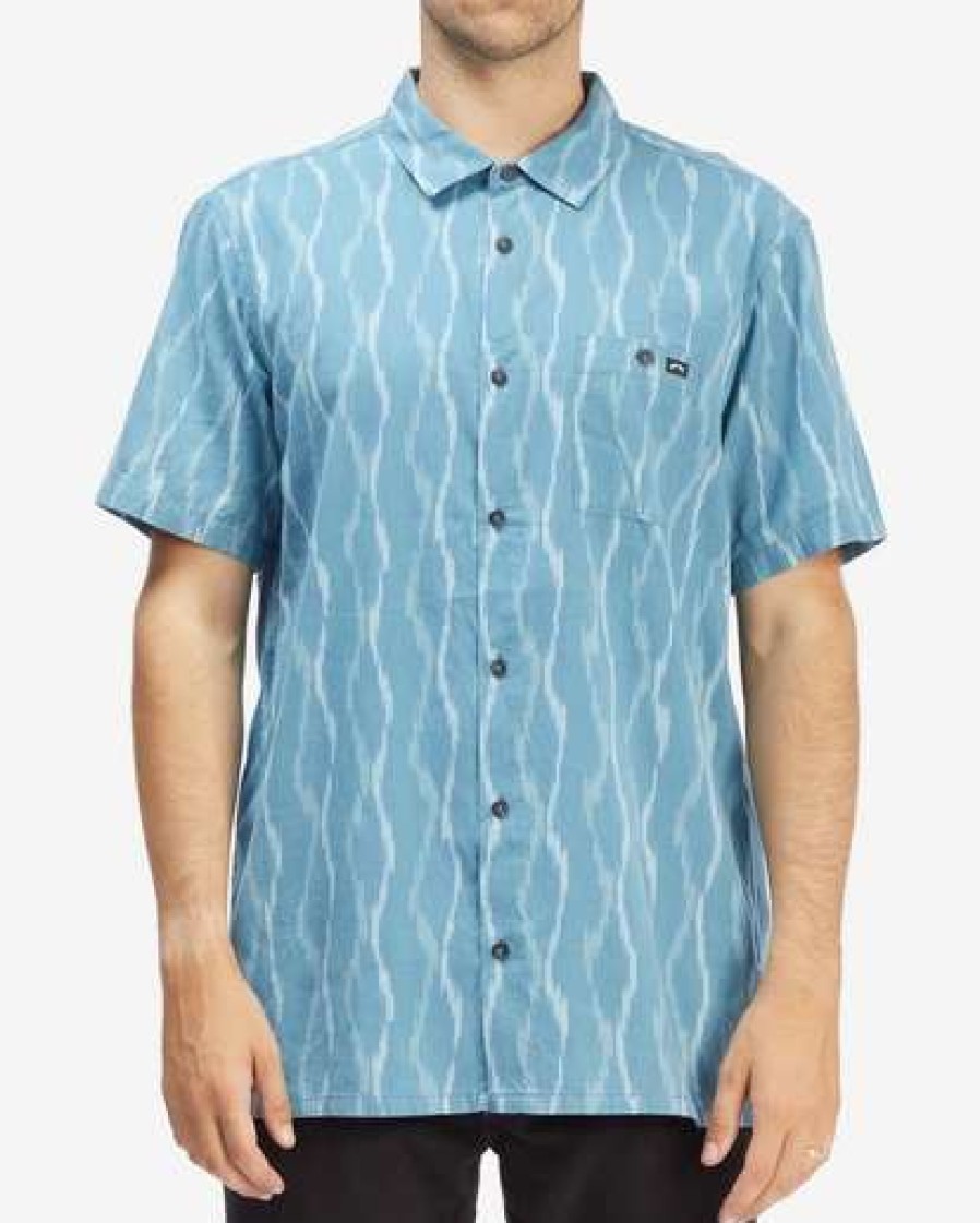 Shirts * | Billabong Sundays Jacquard Short Sleeve Shirt Smoke Blue