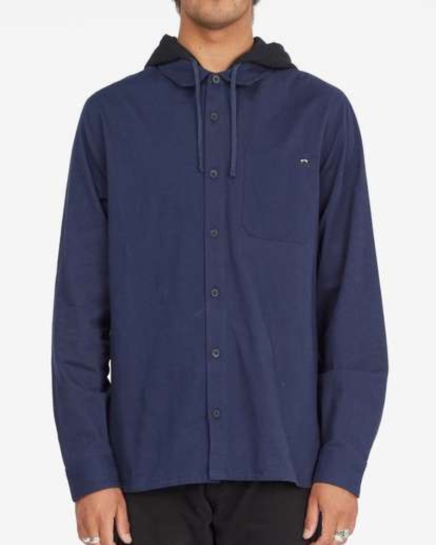 Shirts * | Billabong Baja Cali Hooded Flannel Shirt Blue