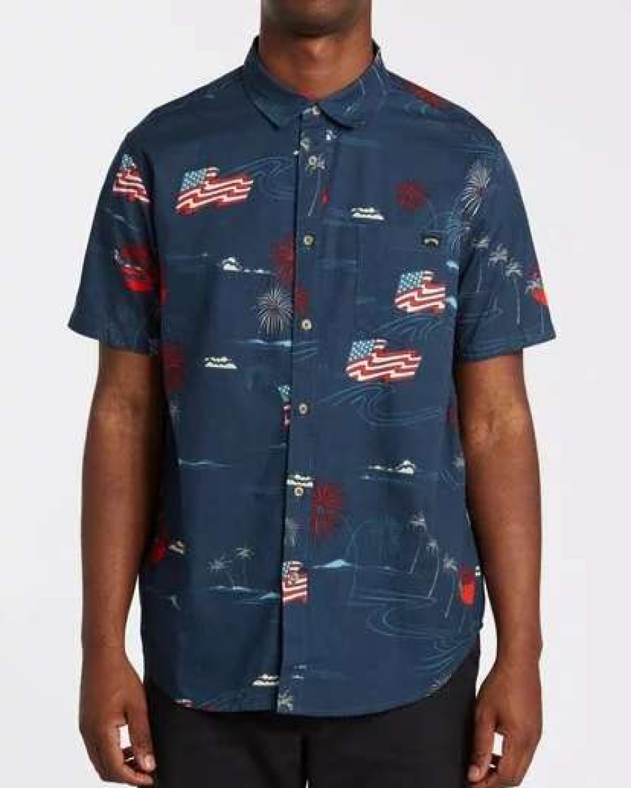 Shirts * | Billabong Sundays July Short Sleeve Shirt Navy