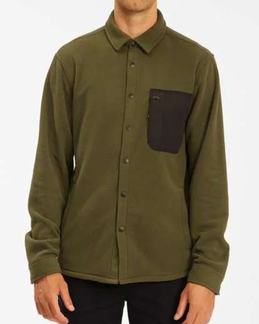 Fleece * | Billabong A/Div Furnace Explorer Snap Front Fleece Dark Olive Dark Olive (Dko)