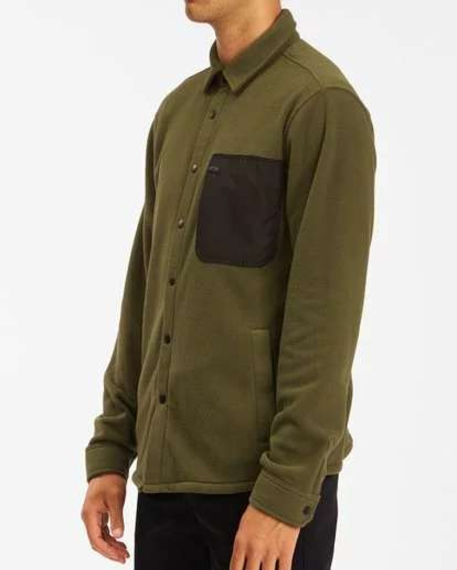 Fleece * | Billabong A/Div Furnace Explorer Snap Front Fleece Dark Olive Dark Olive (Dko)