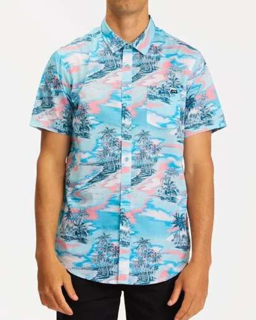 Shirts * | Billabong Sundays Floral Hawaii Short Sleeve Shirt Aqua Aqua (Aqu)