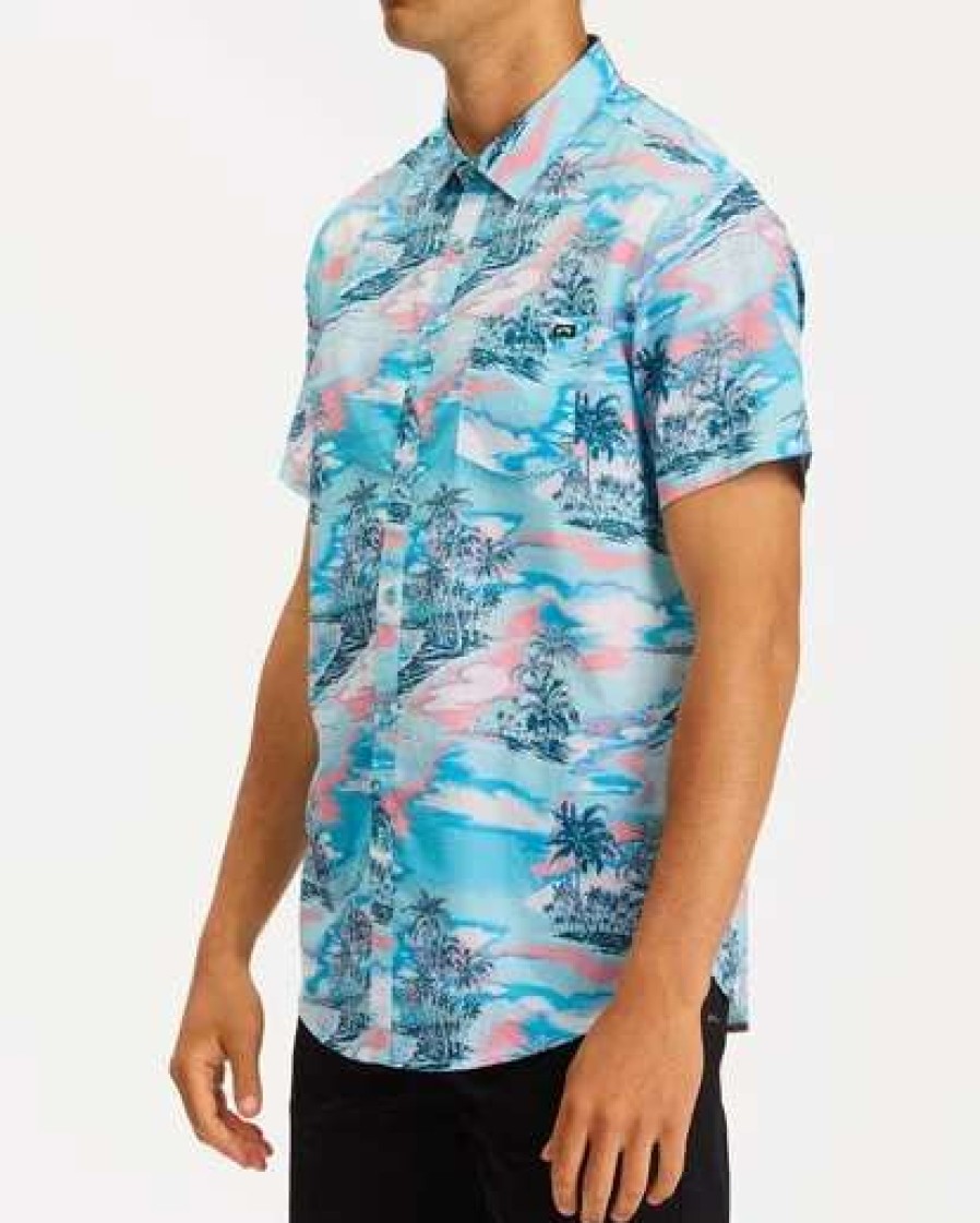 Shirts * | Billabong Sundays Floral Hawaii Short Sleeve Shirt Aqua Aqua (Aqu)